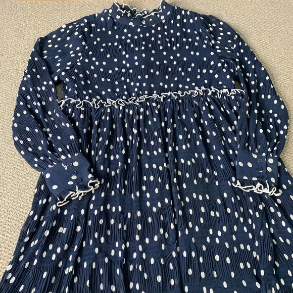 Daniel Rainn Womens Dress Size Large Blue Polka Dots Long Sleeves Mini Lined - Picture 3 of 14